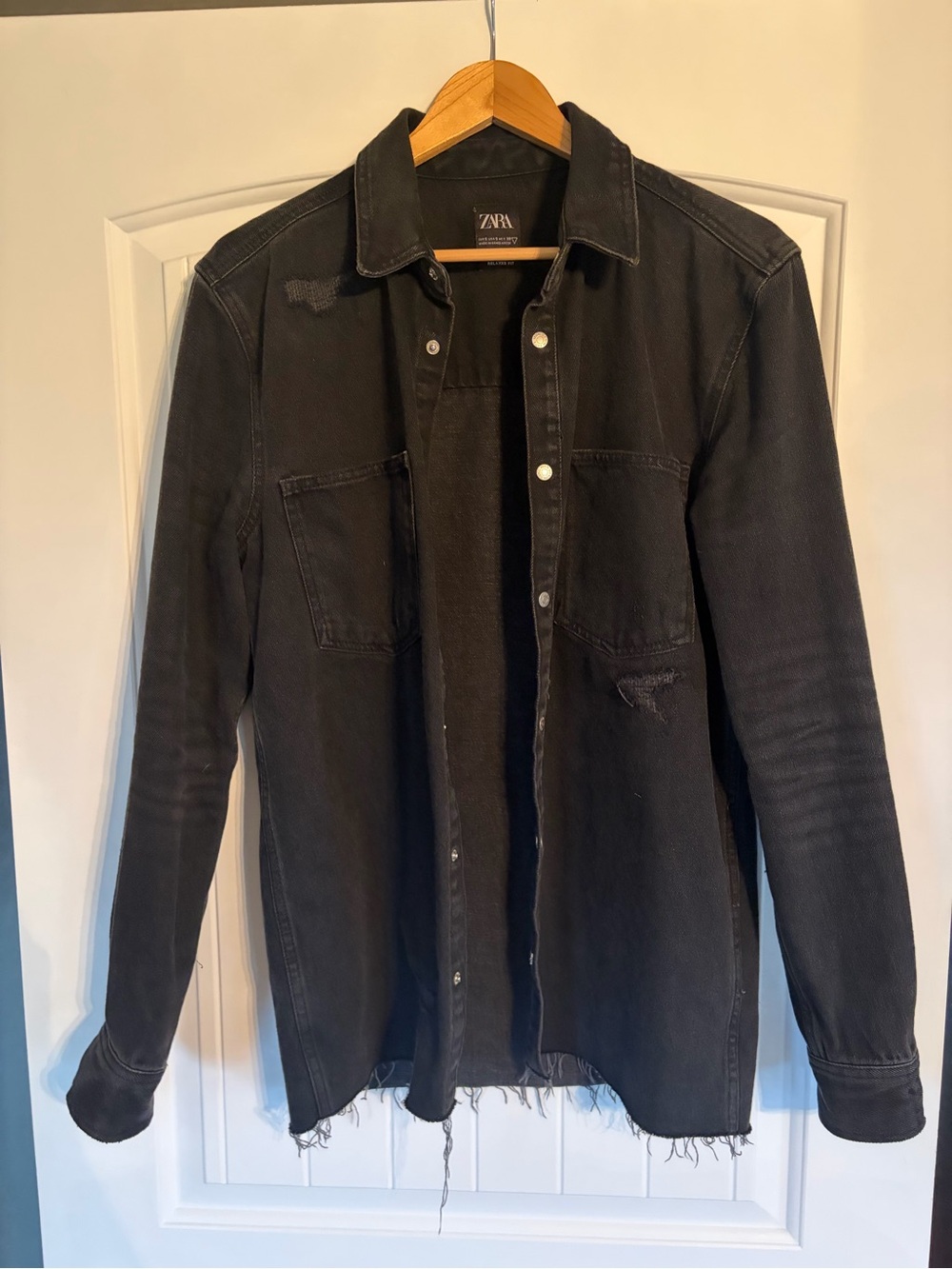 Zara Black Distressed Lightweight Shirt Jacket